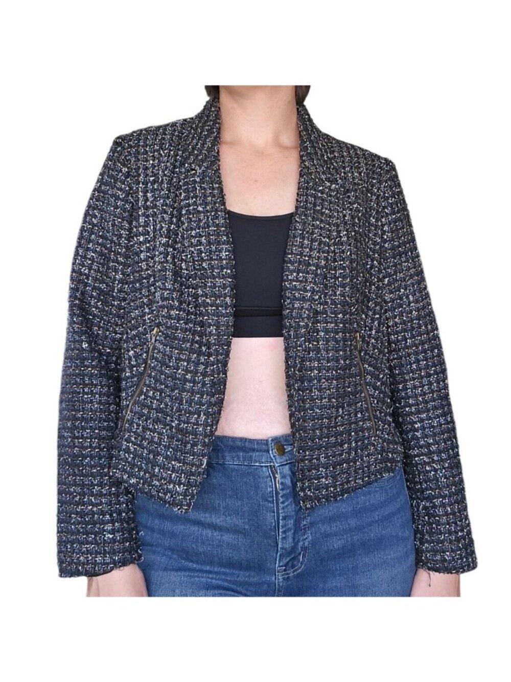 Lane Bryant Cropped Black Metallic Jacket Blazer Women's Size 16 Business Casual